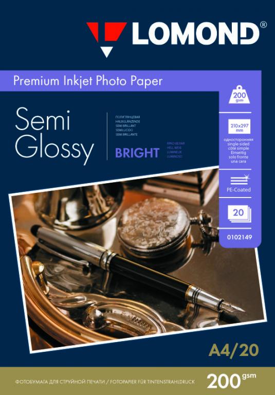 

Фотобумага Lomond 0102149 ПРЕМИУМ для стр.печати А4,200 г/м2 односторонняя Bright Semi- Glossy(20л), 0102149