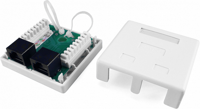 

Розетка Hyperline SB1-2-8P8C-C6-WH компьютерная RJ-45(8P8C), категория 6, двойная, внешняя, Dual IDC, SB1-2-8P8C-C6-WH