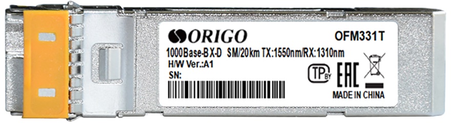 

Трансивер ORIGO OFM331T/20KM/A1A WDM SFP 1000Base-BX-D, Tx:1550 nm, Rx:1310 nm, Single-Mode, 20KM, OFM331T/20KM/A1A