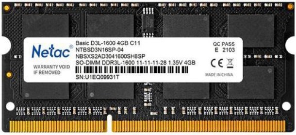 

Модуль памяти SODIMM DDR3 4GB Netac NTBSD3N16SP-04 PC12800, 1600Mhz, C11, NTBSD3N16SP-04