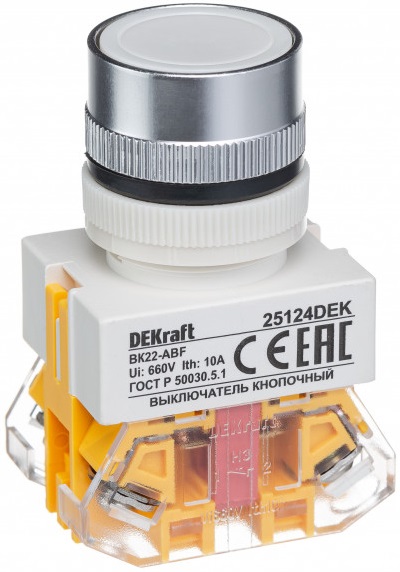 

Выключатель кнопочный DEKraft 25124DEK с фиксацией ABF D22 бел. 220В ВK-22, 25124DEK