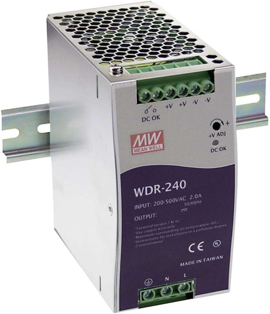 

Преобразователь AC-DC сетевой Mean Well WDR-240-48 источник питания 48В с универсальным входом от 180 до 550 В AC, мощность 240Вт, WDR-240-48
