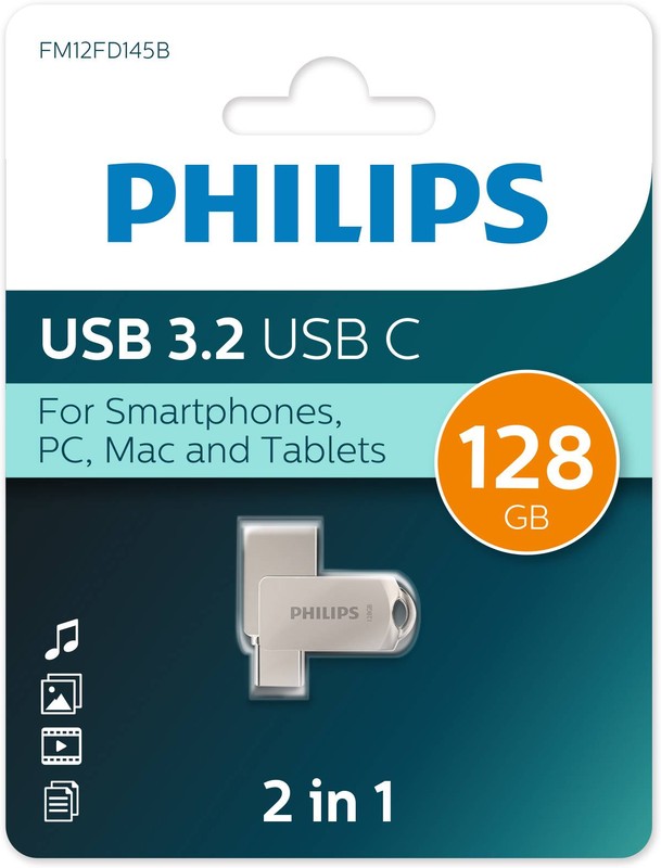 

Накопитель USB 3.2 128GB Philips FM12FD145B/97 Type-C, OTG, USB 3.2/Type-C, Металл, 100 MB/s, FM12FD145B/97