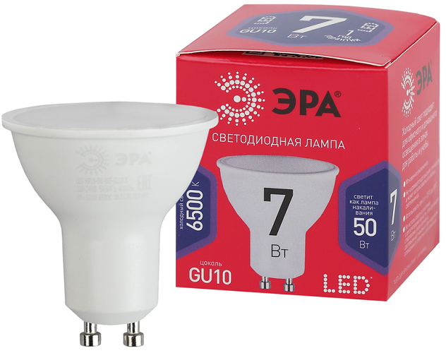 

Лампа светодиодная ЭРА Б0045350 LED MR16-7W-865-GU10 R (диод, софит, 7Вт, хол, GU10), Б0045350