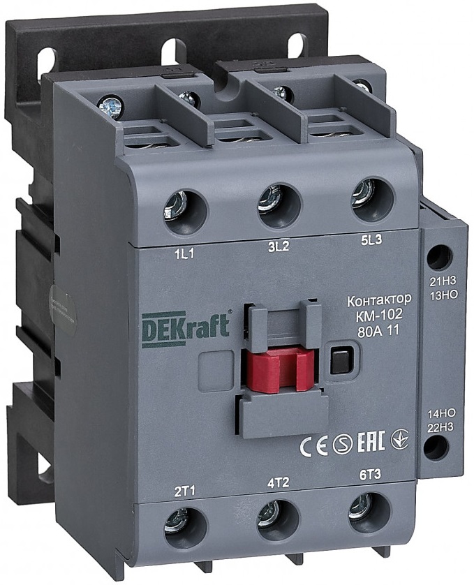 

Контактор DEKraft 22330DEK 80А 36В АС3 АС4 1НО+1НЗ КМ-102, 22330DEK
