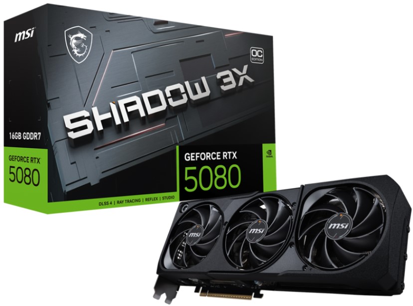 

Видеокарта PCI-E MSI GeForce RTX 5080 SHADOW 3X OC (RTX 5080 16G SHADOW 3X OC) 16GB GDDR7 256bit 4nm 2640/30000MHz HDMI 3*DP, GeForce RTX 5080 SHADOW 3X OC (RTX 5080 16G SHADOW 3X OC)