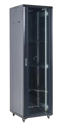 

Шкаф напольный 19", 27U Rexant 04-2766-212 600×600x1387, дверь сплошное стекло, черный, RAL 9005, 04-2766-212