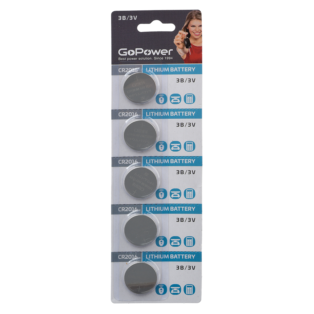 

Батарейка GoPower CR2016 00-00015605 BL5 Lithium 3V (5/100/2000), CR2016