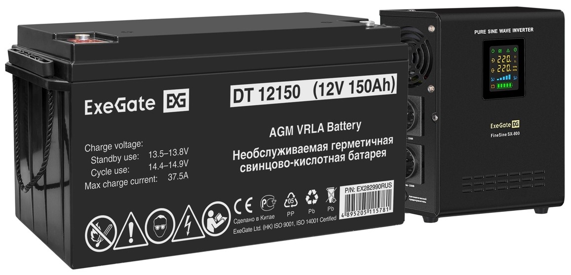 

Комплект Exegate FineSine SX-800.LCD.AVR.2SH EX296536RUS ИБП EX295996RUS + батарея 150Aч EX282990RUS 1шт (инвертор, синус, для котла, настенный), 800V, FineSine SX-800.LCD.AVR.2SH