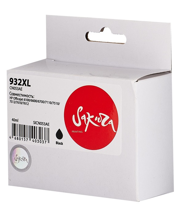 

Картридж струйный Sakura CN053AE (№932XL Black) для HP Officejet 6100/6600/6700/7110/7610/7612, пигментный тип чернил, черный, 1000 к., CN053AE (№932XL Black)