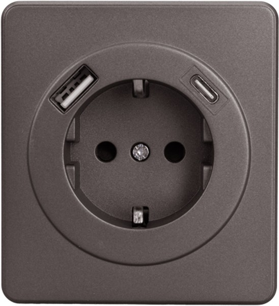 

Розетка с заземлением с 2 USB KRANZ KR-78-0704-2 MIELE ROUND с/у з/ш 16А A+C быстрой зарядки 5В/3А титан, KR-78-0704-2