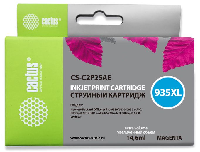 

Картридж Cactus CS-C2P25AE №935XL пурпурный (14.6мл) для HP DJ Pro 6230/6830, CS-C2P25AE