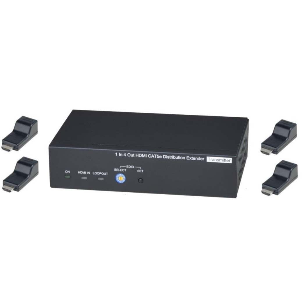 

Распределитель SC&T HE04SEK (удлинитель-распределитель+4 приёмника) HDMI 1.4 (1 вход/4 выхода) с передачей по кабелю витой пары CAT5e на удалённые при, HE04SEK
