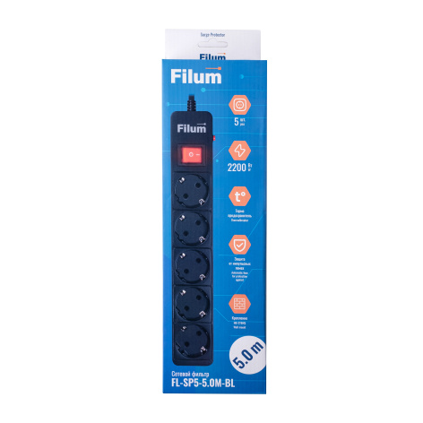 фото Сетевой фильтр Filum FL-SP5-5.0M-BL