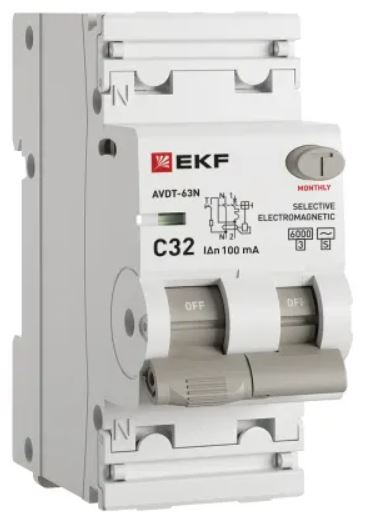 

Автомат дифференциальный EKF D63N26MS32C100 АВДТ-63N 1P+N 32А (C) 100мА (AC-S) эл-мех 6кА PROXIMA, D63N26MS32C100