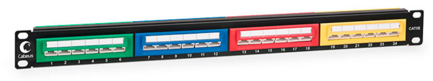 

Патч-панель Cabeus PLCOL-24-Cat.5e-Dual IDC 19" (1U), 24 портов RJ-45, категория 5e, Dual IDC, цветная панель, угол портов 45 градусов, PLCOL-24-Cat.5e-Dual