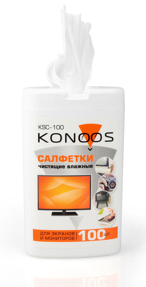

Салфетки Konoos KSC-100 влажные, портативные, чистящие для экранов/мониторов, 100шт, KSC-100