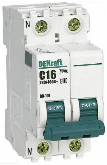 

Автоматический выключатель DEKraft 11182DEK 1P+N 16А х-ка C ВА-101 4,5кА, 11182DEK