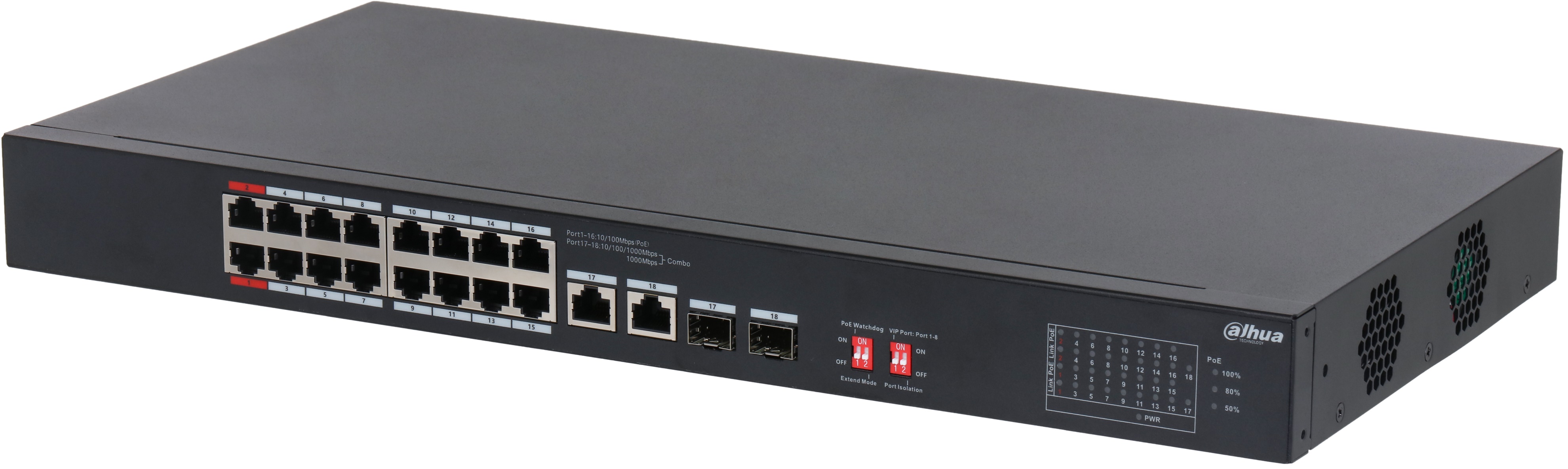 

Коммутатор Dahua DH-S3218-16ET-190 16-портовый неуправляемый с РоЕ, DH-S3218-16ET-190