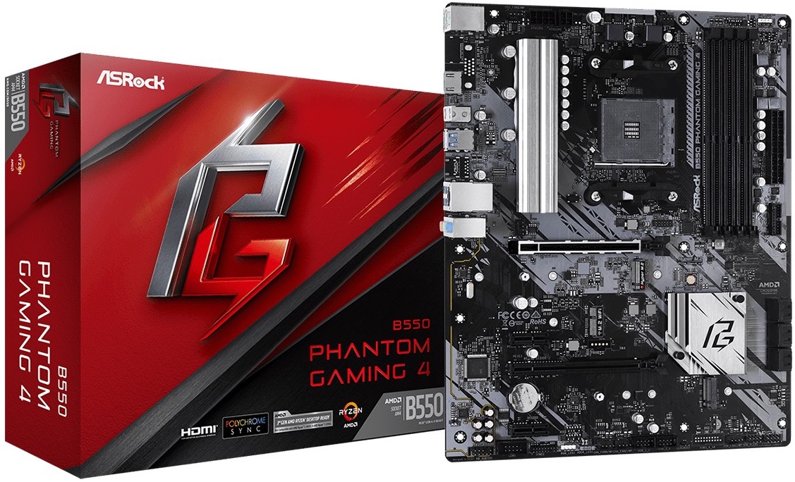 

Материнская плата ATX ASRock B550 PHANTOM GAMING 4 (AM4, AMD B550, 4*DDR4(4733+), 6*SATA 6G RAID, 2*M.2, 4*PCIE, 7.1CH, Glan, 8*USB 3.2, HDMI), B550 PHANTOM GAMING 4