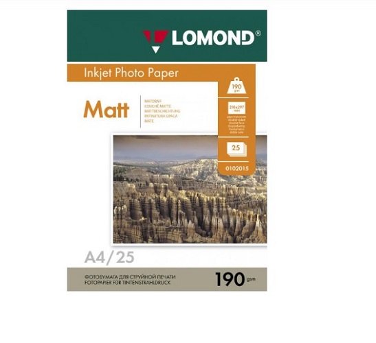 

Бумага Lomond 0102036 A4, Матовая 2х сторонняя,190г/м2, 25 листов, 0102036