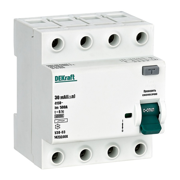 

УЗО DEKraft 14248DEK ВДТ 4P 16А 300мА тип AC 6кА, 14248DEK