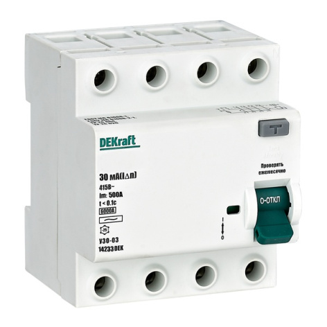 Изображение товара УЗО DEKraft 14242DEK защитное устройство с 4 полюсами 32 мА