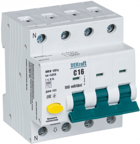 Изображение товара Автомат дифференциальный DEKraft 16217DEK серия ДИФ-103 16 А