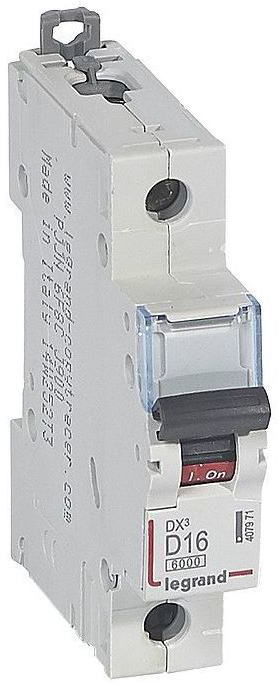 

Автоматический выключатель Legrand 407971 DX³ 6000 - 10 кА - тип характеристики D, 1П, 230/400 В~, 16 А, 1 модуль, 407971