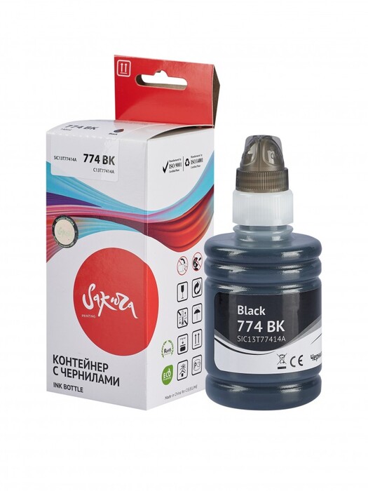 

Контейнер с чернилами Sakura C13T77414A (774 BK) для Epson M100/M101/M105/M200/M201/M205/L655/L605/L1455, Workforce M200, EcoTank ET-4550, черный, пиг, C13T77414A (774 BK)