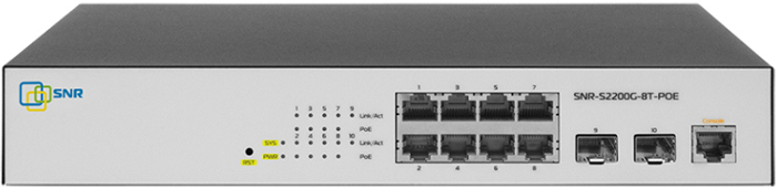 

Коммутатор управляемый SNR SNR-S2200G-8T-POE Web Smart POE /L2, 8*10/100/1000BaseT, 2*100/1000BaseX (SFP), POE 100W, SNR-S2200G-8T-POE
