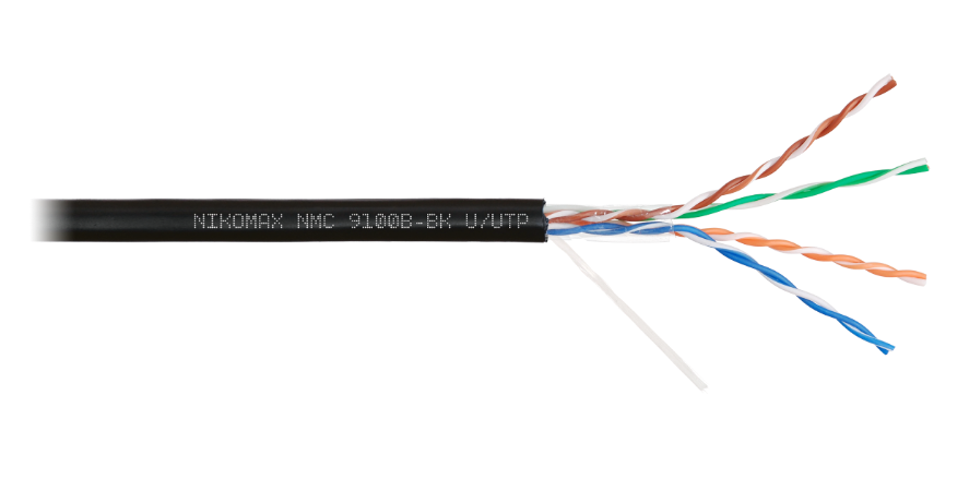 

Кабель витая пара U/UTP 5e кат. 4 пары NIKOMAX NMC 9100B-BK 24AWG(0.52 мм), медь, одножильный (solid), внешний, PE, чёрный, уп/305м, NMC 9100B-BK
