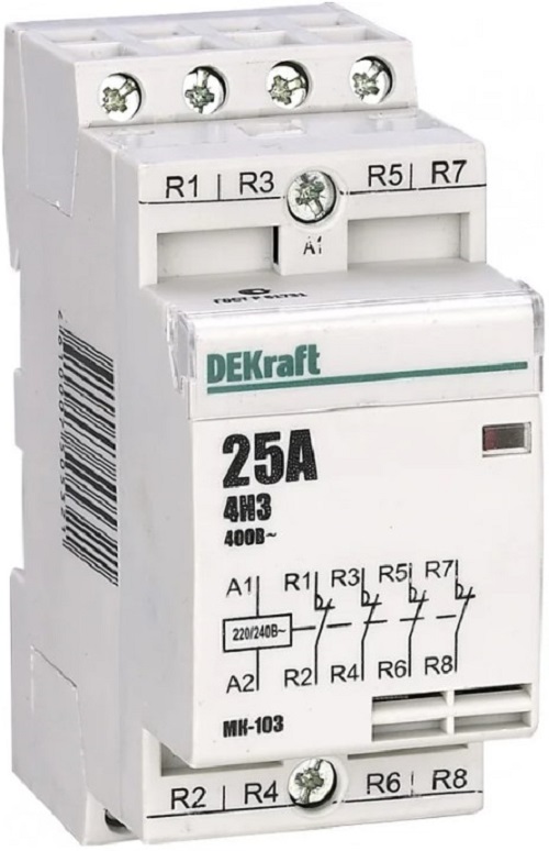 

Контактор модульный DEKraft 18076DEK 2НО+2НЗ 32А 230В МК-103, 18076DEK