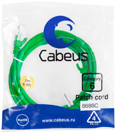 фото Кабель патч-корд U/UTP 6 кат. 2м Cabeus PC-UTP-RJ45-Cat.6-2m-GN