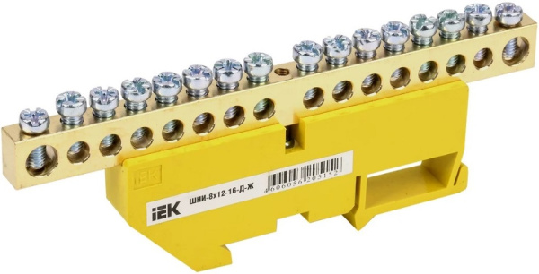 Изображение товара Шина PE Земля IEK ШНИ-8х12-16-Д-Ж из латуни с пластиковым изолятором
