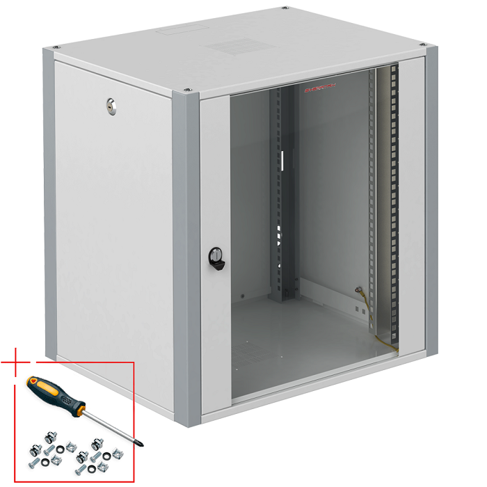 

Шкаф настенный 19", 18U SYSMATRIX WP 6318.710 600x350x852mm, дверь стекло, серый, WP 6318.710