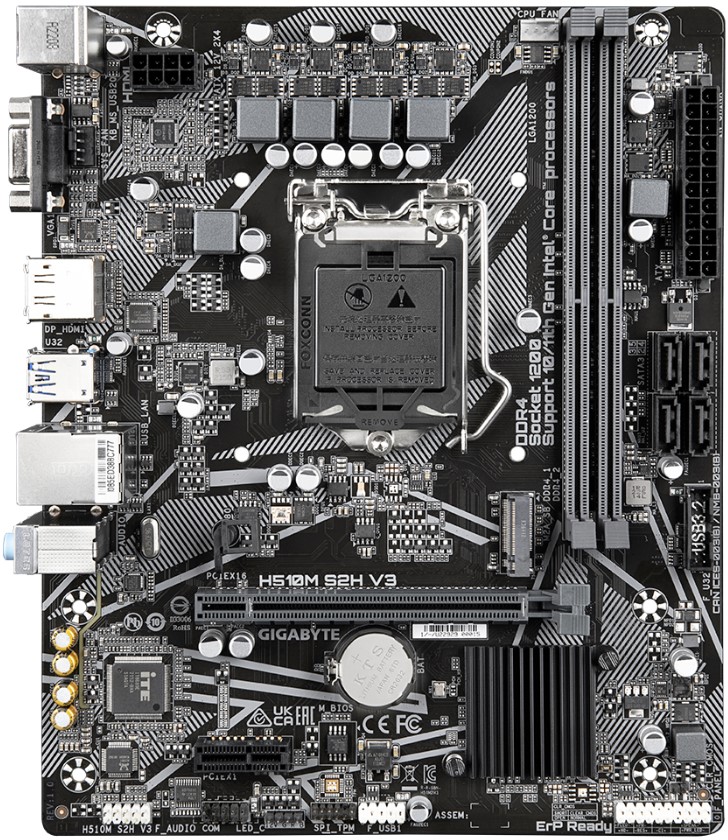 

Материнская плата mATX GIGABYTE H510M S2H V3 (LGA1200, H470, 2*DDR4 (3200), 4*SATA 6G RAID, M.2, 2*PCIE, Glan, HDMI, DP, D-Sub, 2*USB 3.2, 4*USB 2.0), H510M S2H V3