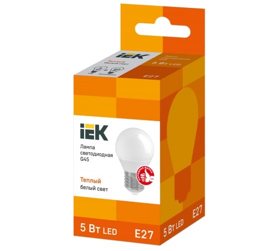 

Лампа светодиодная IEK LLE-G45-5-230-30-E27 ECO G45 5Вт шар 3000К тепл. бел. E27 450лм 230-240В, LLE-G45-5-230-30-E27