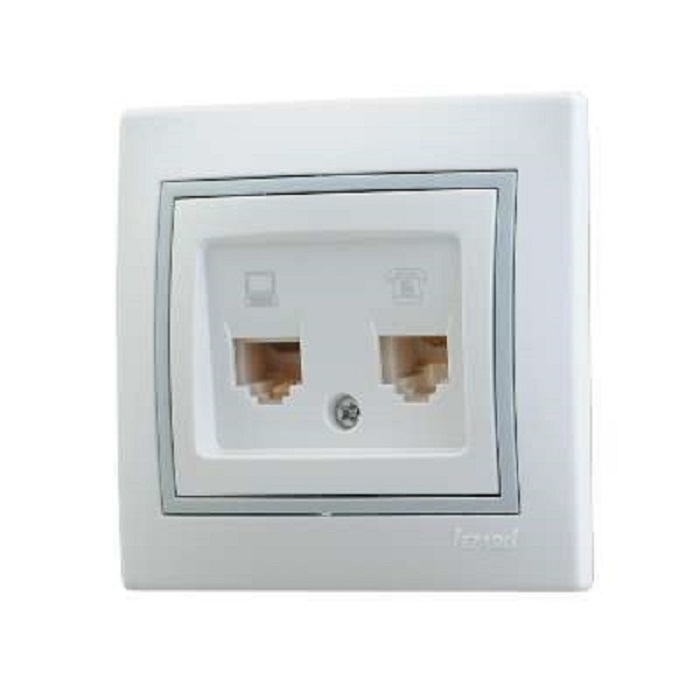 

Розетка Lezard 701-0215-143 Mira компьютерная + телефонная 2-м СП RJ45 + RJ11 IP20 с сер. вставкой бел., 701-0215-143