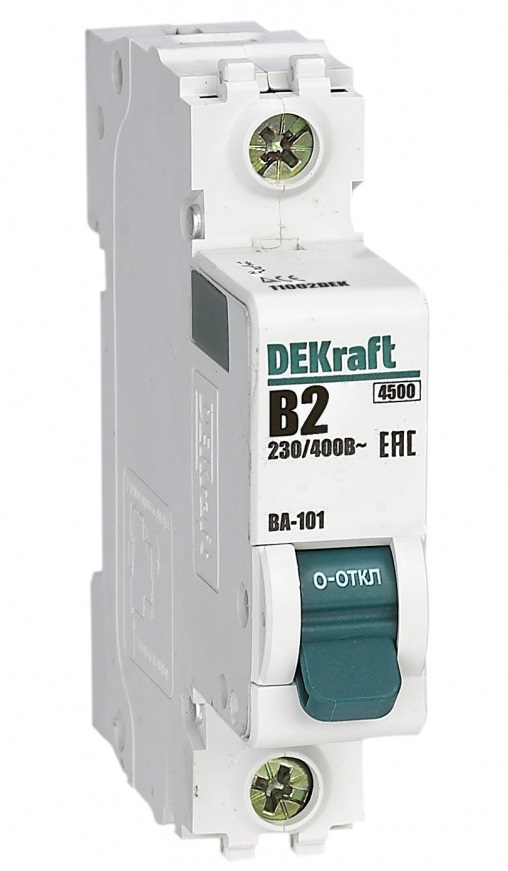 

Автоматический выключатель DEKraft 11002DEK 1Р 2А х-ка B ВА-101 4,5кА, 11002DEK