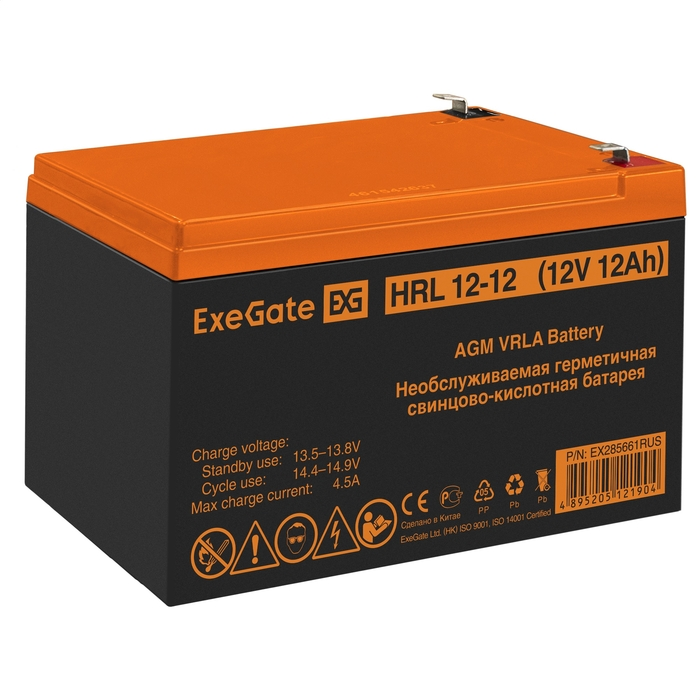 

Батарея Exegate HRL 12-12 EX285661RUS (12V 12Ah 1251W, клеммы F2), HRL 12-12