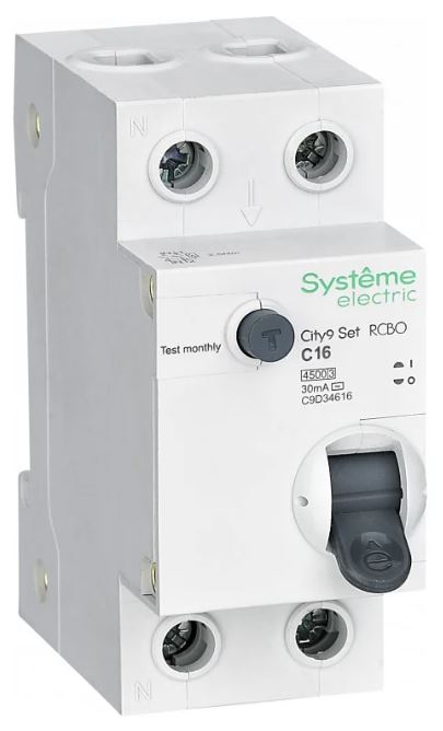

Автомат дифференциальный Systeme Electric C9D34616 City9 Set 1P+N С 16А 4.5kA 30мА Тип-AС 230В, C9D34616