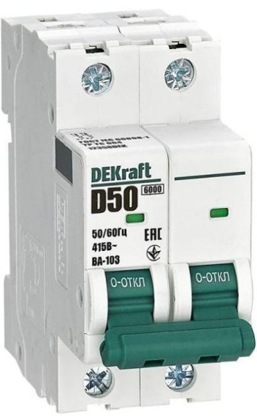 Изображение товара Автоматический выключатель DEKraft ВА-103 50 А IP20 для защиты цепей