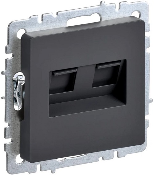 

Розетка компьютерная двойная IEK BR-K20-2-K53 BRITE RJ45 кат.6 РК11-2-БрГ Графит, BR-K20-2-K53