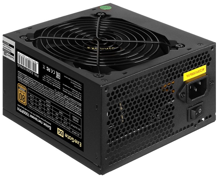 

Блок питания ATX Exegate EX292157RUS-OEM-S 1000W, APFC, 80 PLUS Bronze, 120mm fan, кабель 220V с защитой от выдергивания, EX292157RUS-OEM-S