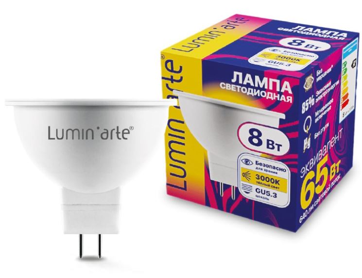 

Лампа Lumin'arte LSTD-MR16-8W3KGU5.3 8Вт 3000K GU5.3, LSTD-MR16-8W3KGU5.3