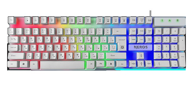 

Клавиатура проводная Defender Neros GK-147 RU белый,радуж., 104 кнопки, FN, 1.8м, Neros GK-147 RU