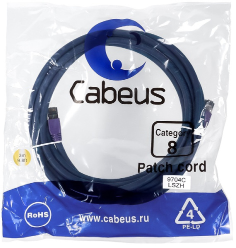фото Кабель патч-корд SSTP 8 кат. 3м Cabeus PC-SSTP-RJ45-Cat.8-3m-LSZH в Уфе