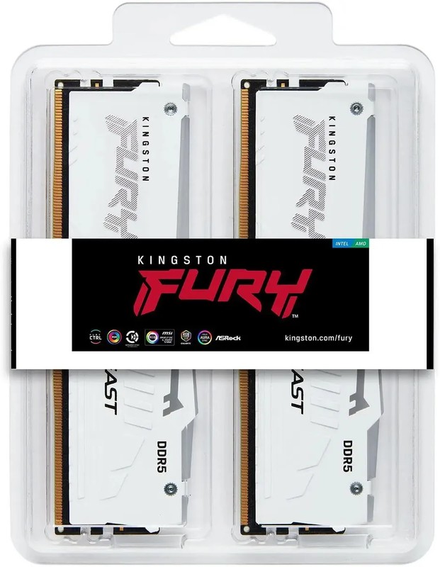 

Модуль памяти DDR5 32GB (2*16GB) Kingston FURY KF560C30BWEAK2-32 Beast White, 6000MHz CL30 1.4V, EXPO Ret, KF560C30BWEAK2-32