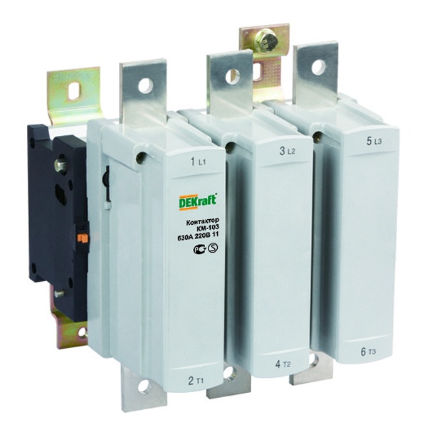 

Контактор DEKraft 22166DEK КМ-103 630А 220В АС3 1НО+1НЗ, 22166DEK